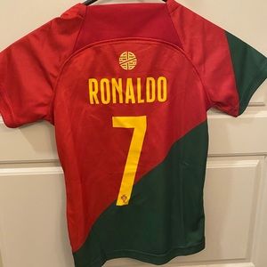 Ronaldo soccer jersey and shorts for kids.
